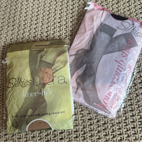 Vintage Accessories - Vintage Silkies Honeycomb Black Sheer Trouser Socks & Nude Ultra Compression NEW